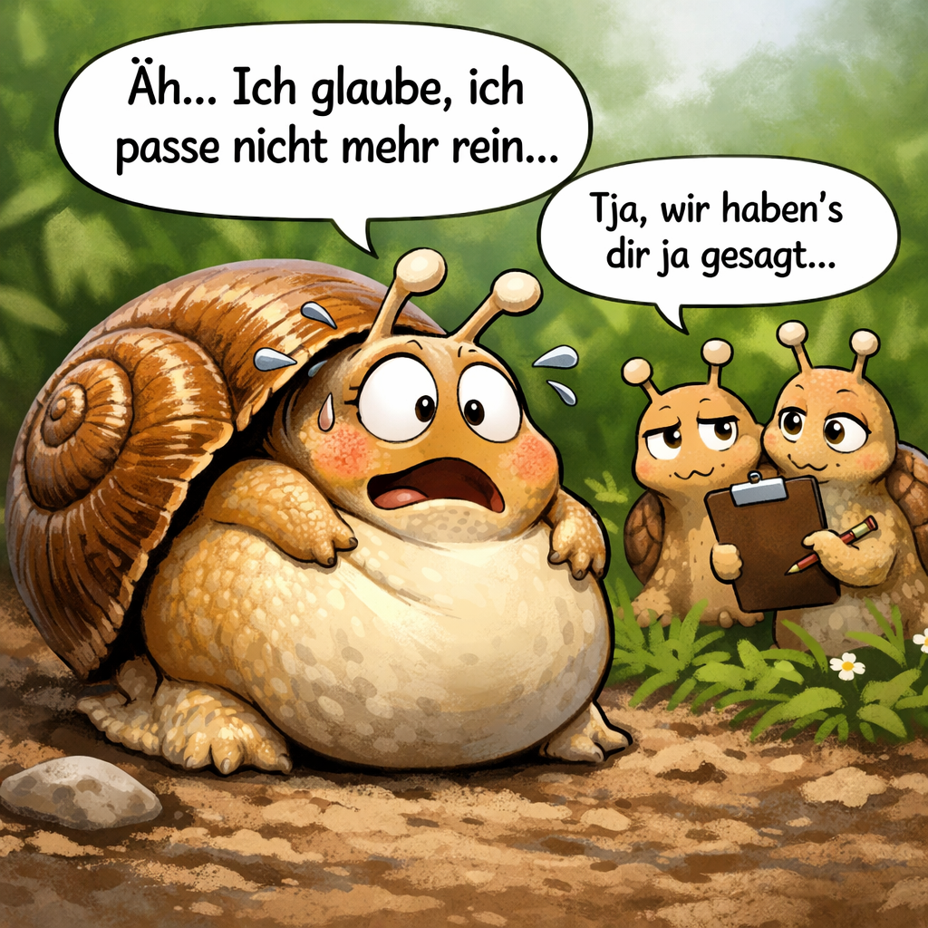 Schnecke ist zu dick für ihr Haus